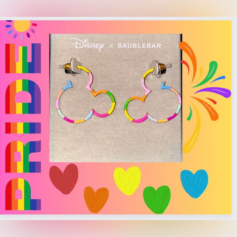 Baublebar Disney Rainbow Colored  Mickey Head Threader Hoop Earrings-Love Wins